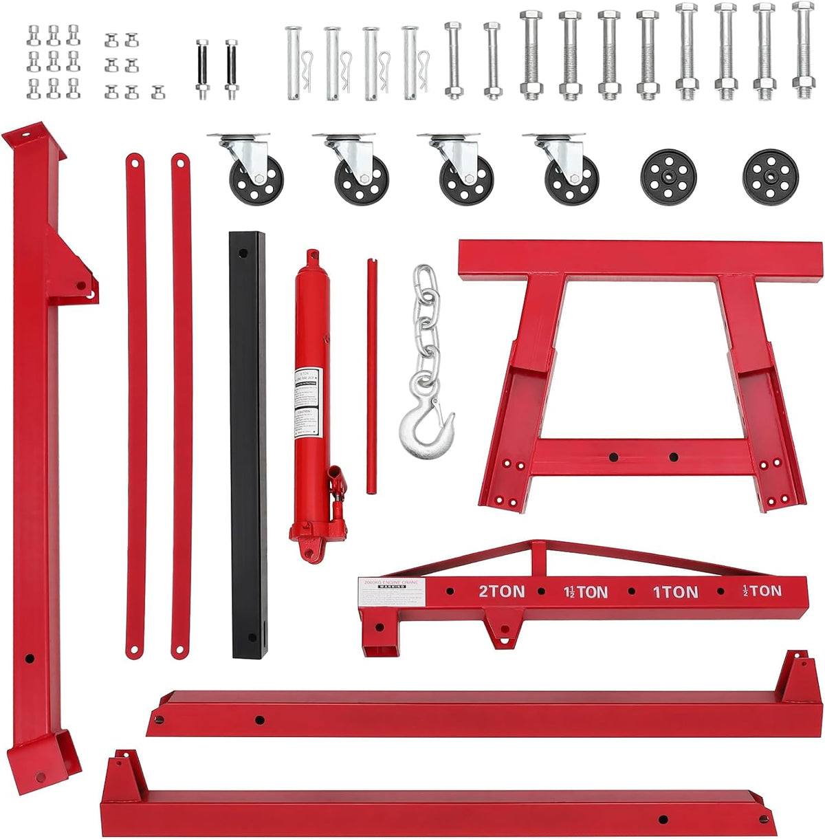 2 Ton Hydraulic Engine Hoist Cherry Picker, 4400LBS, Cherry | No Lever, Foldable, with 6 Casters and Telescopic Boom, Heavy Duty Engine Lift for Garage, Workshop, Automotive Repair
