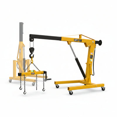 Engine Hoist with Lever, 2 T 4000 Lbs Heavy Duty Folding Cherry Picker Engine Lift Hydraulic Tilting Engine Shop Crane with 6 Iron Caster Wheels Telescopic Boom Hitch, Yellow
