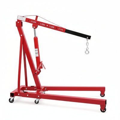2 Ton Hydraulic Engine Hoist Cherry Picker, 4400LBS, Cherry | No Lever, Foldable, with 6 Casters and Telescopic Boom, Heavy Duty Engine Lift for Garage, Workshop, Automotive Repair