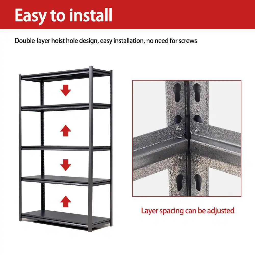 72 In. H 5-Tier Metal Shelves 2000 Lbs. Heavy Duty Storage Shelve Adjustable Garage Shelf Industrial Shelving Unit-Black