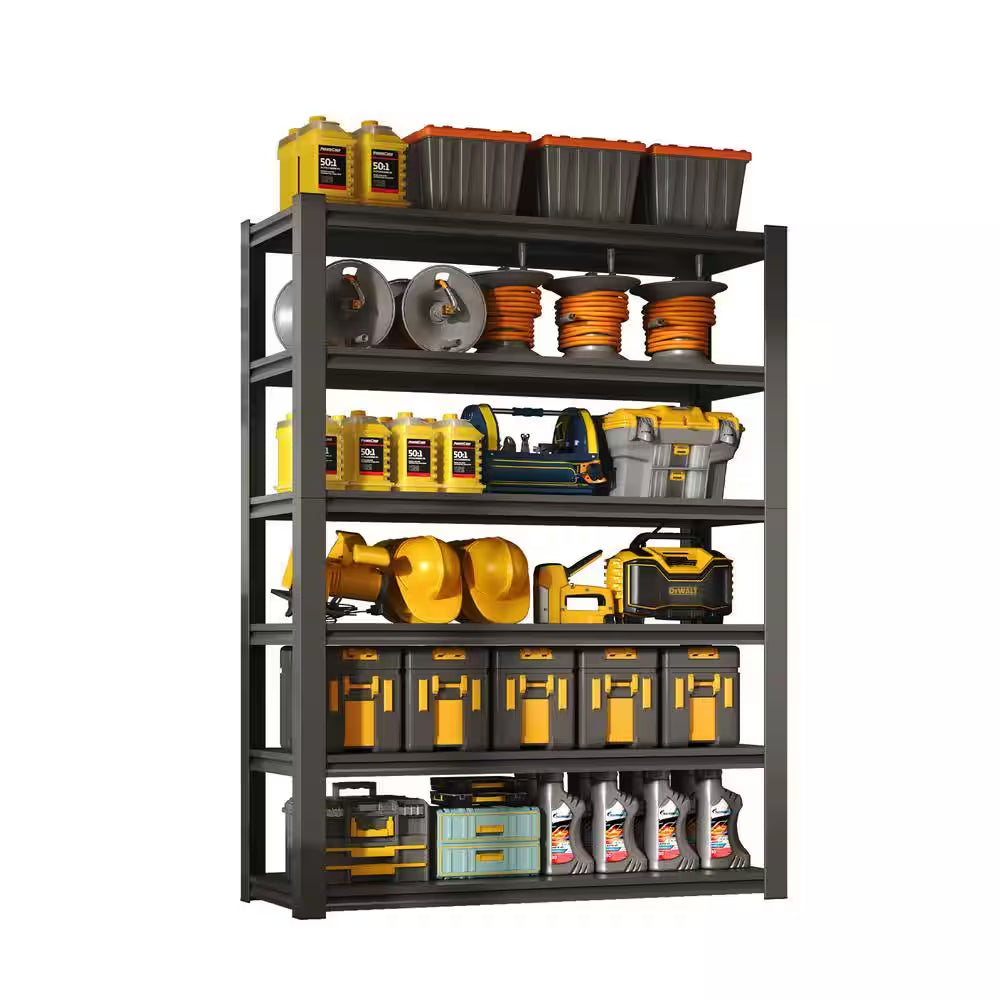 82 In. H 6-Tier Metal Shelve, 2400 Lbs. Heavy Duty Storage Shelve, Adjustable Garage Shelf Industrial Utility Rack-Black