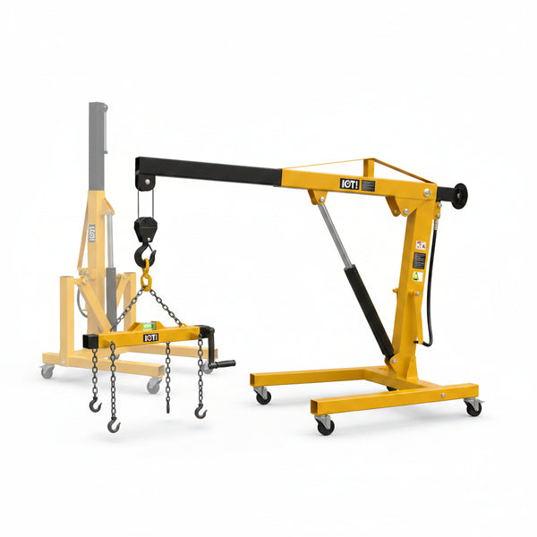 Engine Hoist with Lever, 2 T 4000 Lbs Heavy Duty Folding Cherry Picker Engine Lift Hydraulic Tilting Engine Shop Crane with 6 Iron Caster Wheels Telescopic Boom Hitch, Yellow
