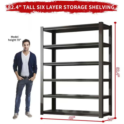 82 In. H 6-Tier Metal Shelve, 2400 Lbs. Heavy Duty Storage Shelve, Adjustable Garage Shelf Industrial Utility Rack-Black