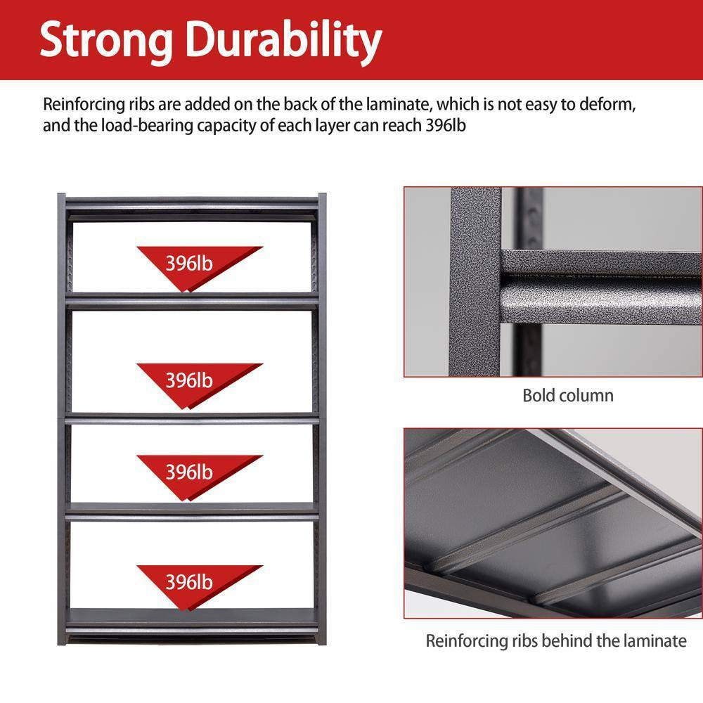 72 In. H 5-Tier Metal Shelves 2000 Lbs. Heavy Duty Storage Shelve Adjustable Garage Shelf Industrial Shelving Unit-Black
