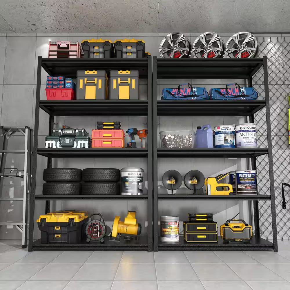 72 In. H 5-Tier Metal Shelves 2000 Lbs. Heavy Duty Storage Shelve Adjustable Garage Shelf Industrial Shelving Unit-Black