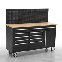 Tool Chest Workbench, 61-Inch Rolling Tool Chest with Wheels, 10 Drawers, Multifunctional Tool Cart Mechanic Tool Storage Cabinet for Garage, Assembled Large Tool Box Storage Cabinet, Black — Studio Shot