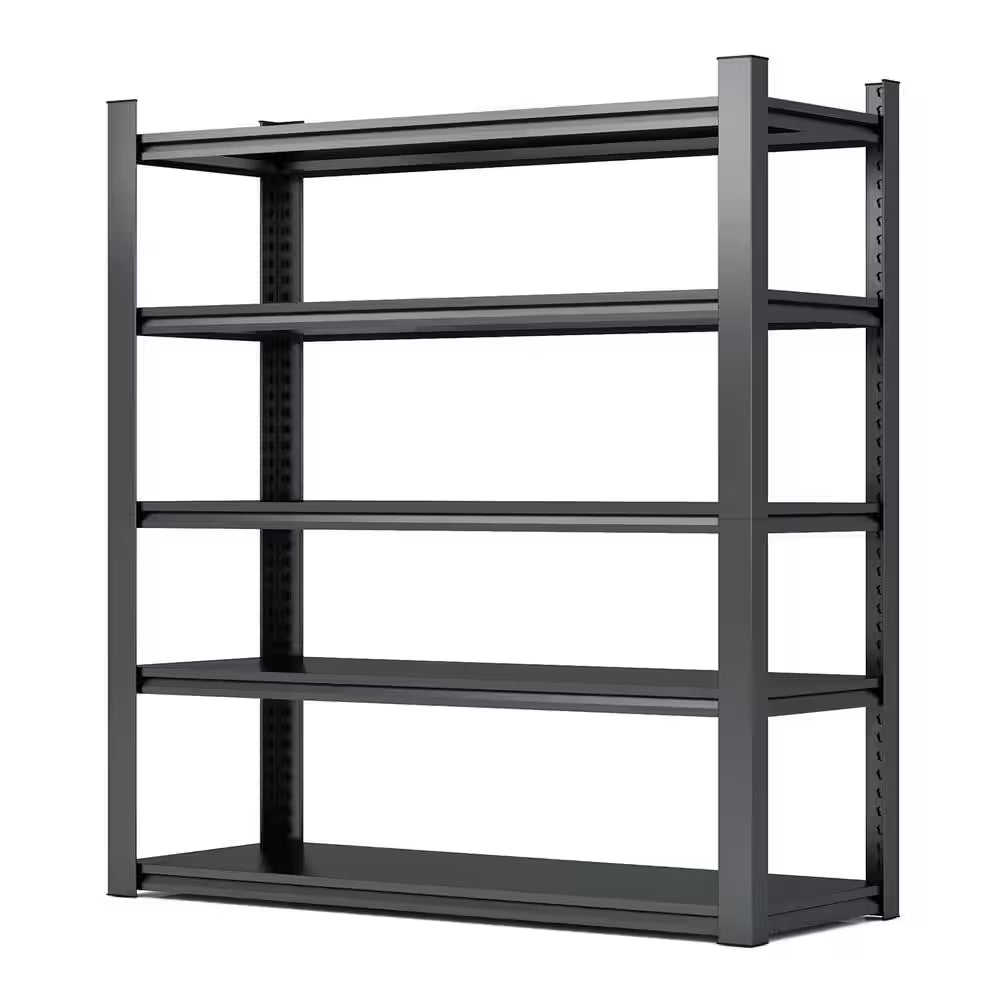 72 In. H 5-Tier Metal Shelves 2000 Lbs. Heavy Duty Storage Shelve Adjustable Garage Shelf Industrial Shelving Unit-Black