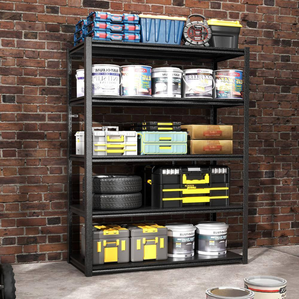 72 In. H 5-Tier Metal Shelves 2000 Lbs. Heavy Duty Storage Shelve Adjustable Garage Shelf Industrial Shelving Unit-Black