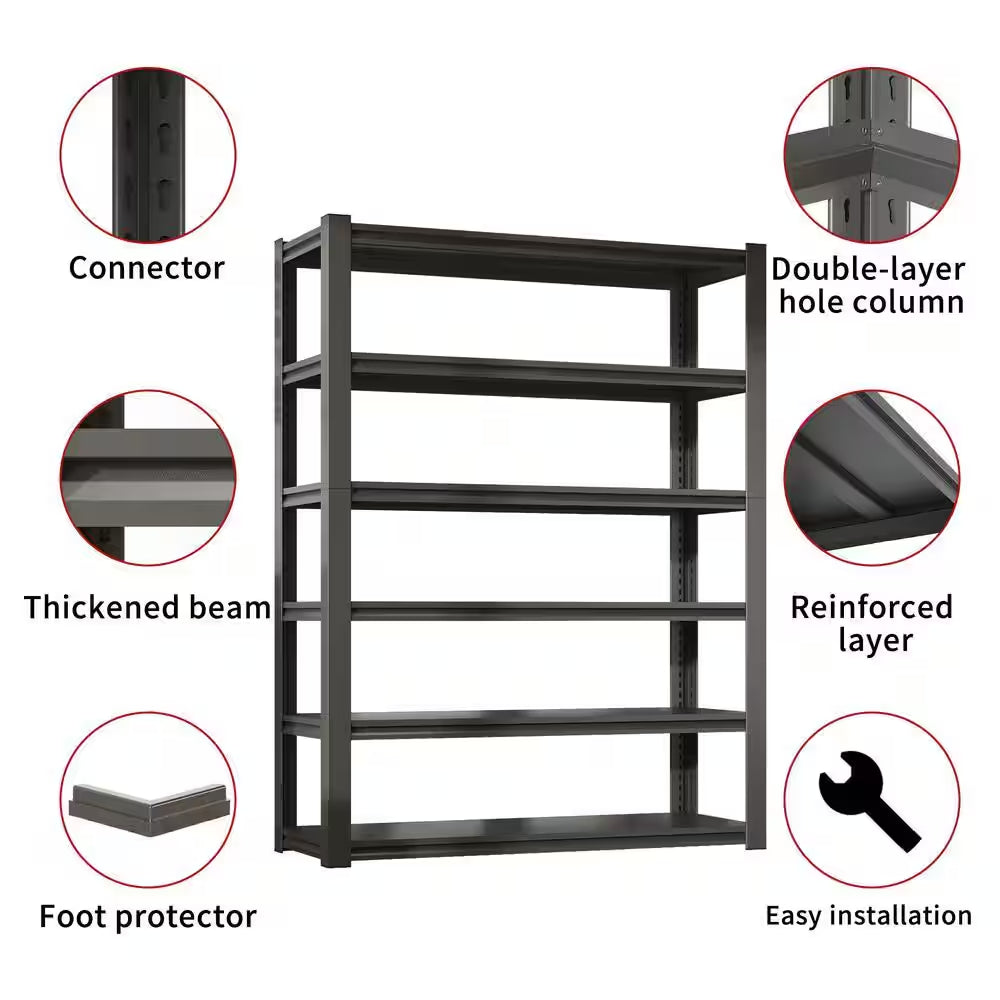82 In. H 6-Tier Metal Shelve, 2400 Lbs. Heavy Duty Storage Shelve, Adjustable Garage Shelf Industrial Utility Rack-Black