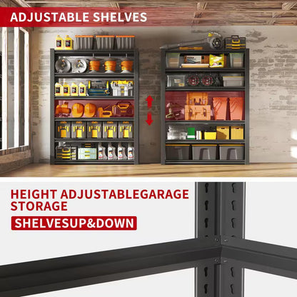 82 In. H 6-Tier Metal Shelve, 2400 Lbs. Heavy Duty Storage Shelve, Adjustable Garage Shelf Industrial Utility Rack-Black